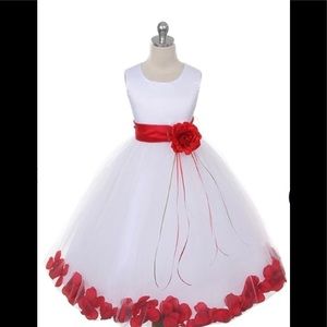 KIDS DREAM LITTLE GIRLS WHITE SATIN RED FLOATING PETAL Never Worn